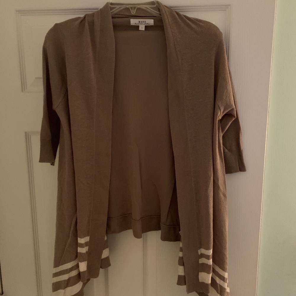 BROWN and WHITE open cardigan with elbow sleeves